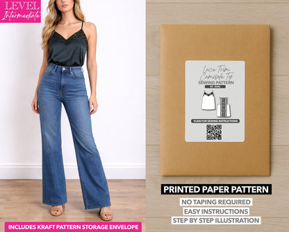 Lace Trim Camisole Top printed sewing pattern with easy instructions and step by step illustrations.