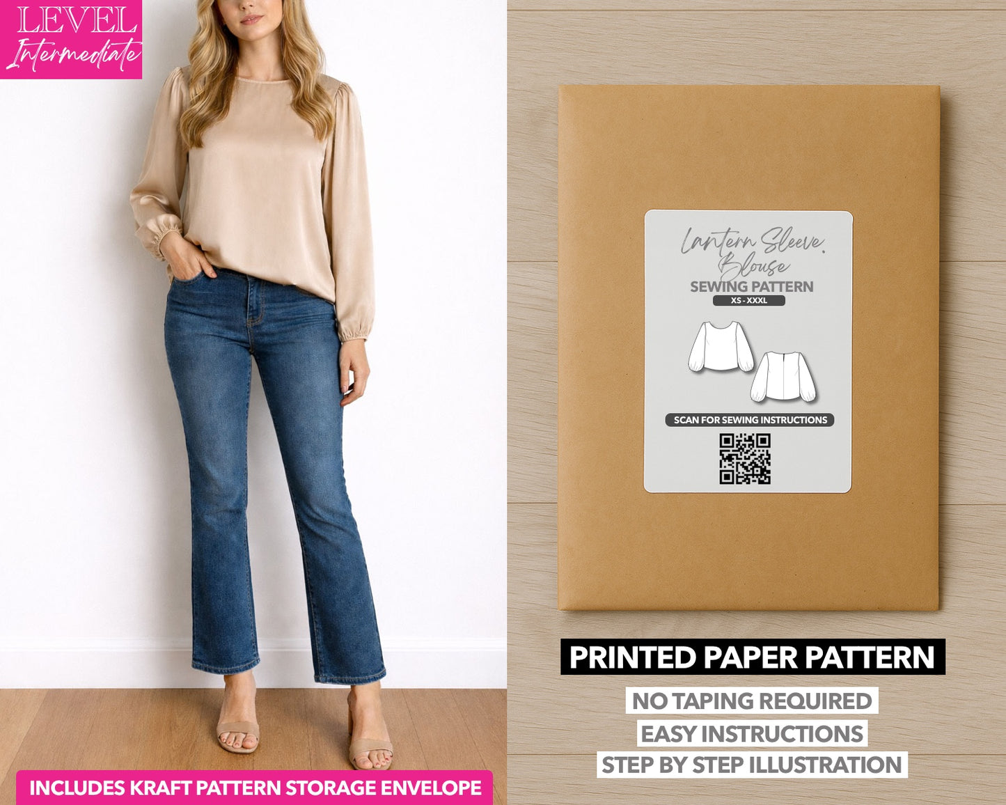 Lantern Sleeve Blouse printed sewing pattern with easy instructions and step by step illustrations.