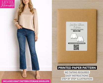 Lantern Sleeve Blouse printed sewing pattern with easy instructions and step by step illustrations.
