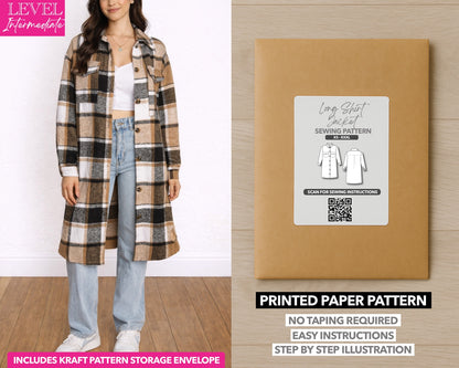 Long Shirt Jacket printed sewing pattern with easy instructions and step by step illustrations.