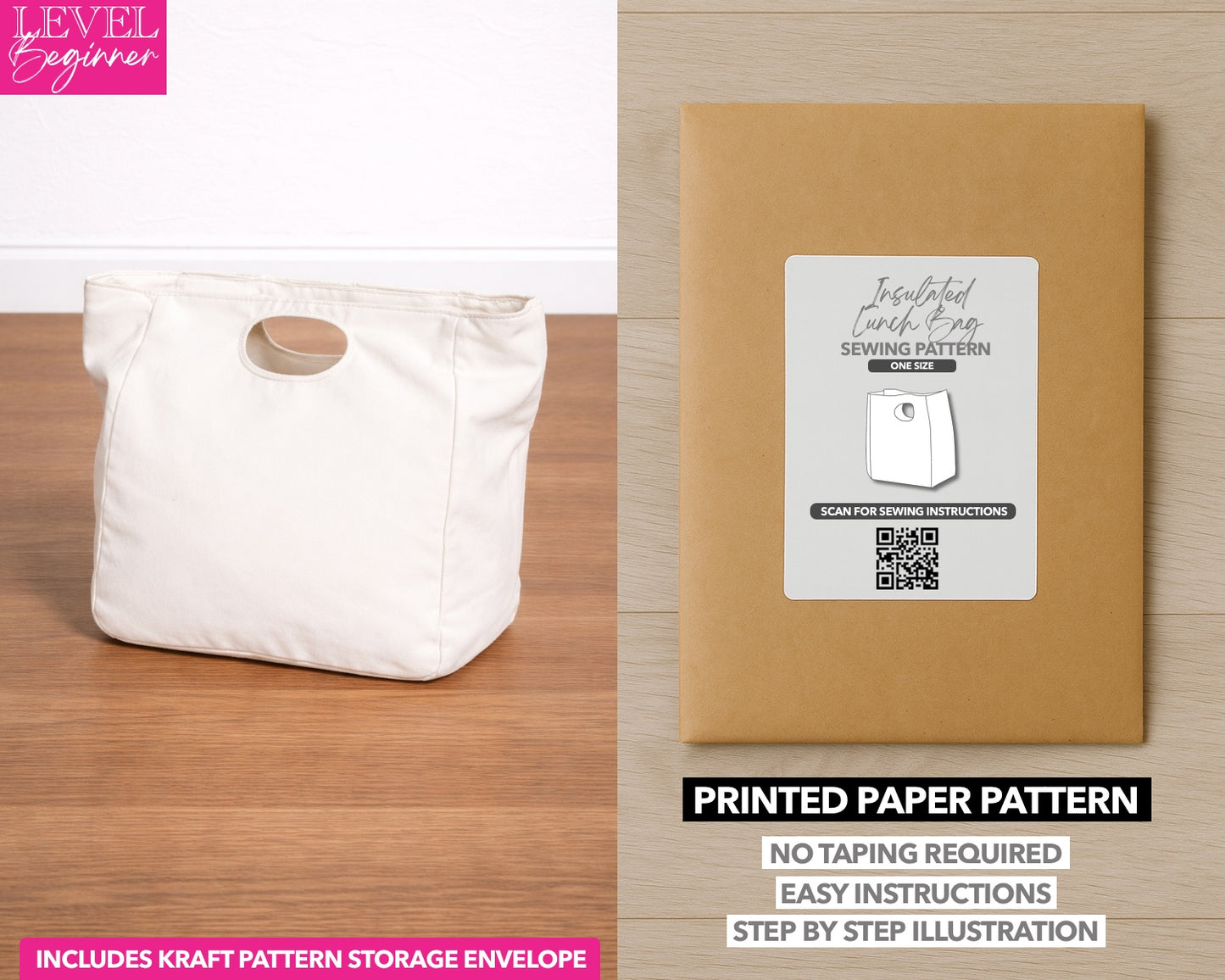 Lunch Bag printed sewing pattern with easy instructions and step by step illustrations.
