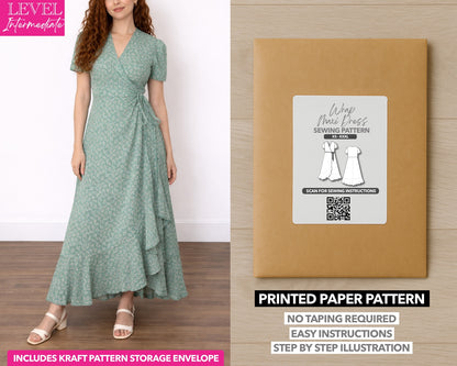 Maxi Wrap Dress printed sewing pattern with easy instructions and step by step illustrations.
