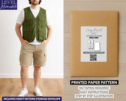 Mens Cargo Pocket Vest printed sewing pattern with easy instructions and step by step illustrations.