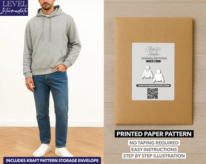 Mens Classic Hoodie printed sewing pattern with easy instructions and step by step illustrations.