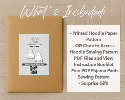 What is included with the printed Mens Classic Hoodie paper sewing pattern