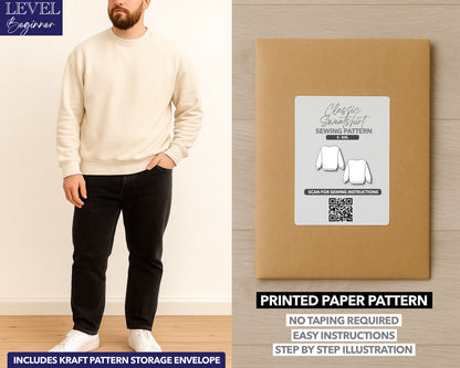Mens Classic Sweatshirt printed sewing pattern with easy instructions and step by step illustrations.