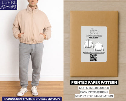 Mens Puffer Jacket printed sewing pattern with easy instructions and step by step illustrations.