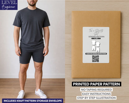 Mens Tee and Biker Shorts Set printed sewing pattern with easy instructions and step by step illustrations.