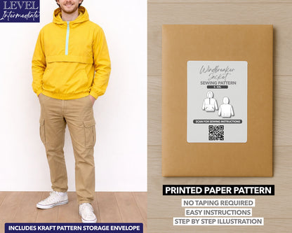 Mens Windbreaker Jacket printed sewing pattern with easy instructions and step by step illustrations.