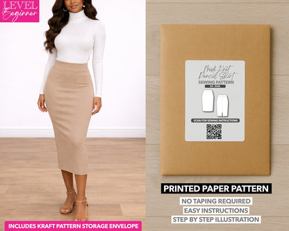 Midi Knit Pencil Skirt printed sewing pattern with easy instructions and step by step illustrations.