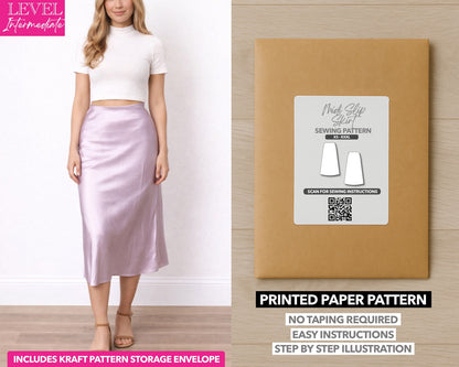 Midi Slip Skirt printed sewing pattern with easy instructions and step by step illustrations.