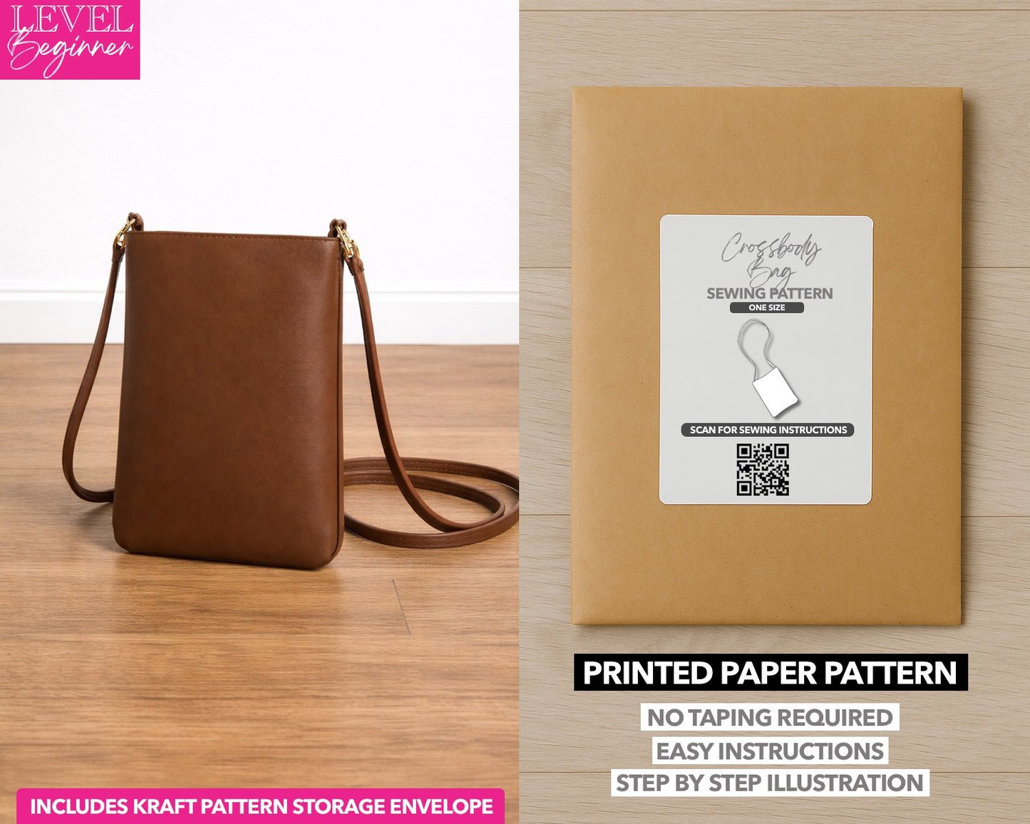Mini Crossbody Bag printed sewing pattern with easy instructions and step by step illustrations.