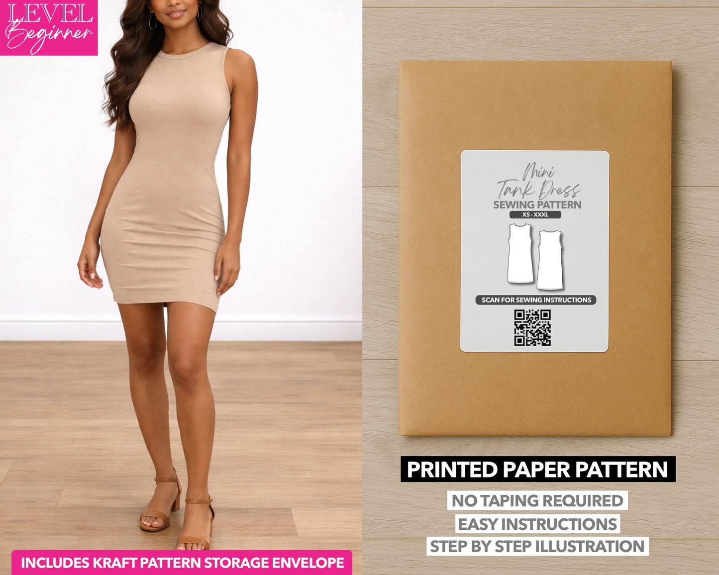 Mini Tank Dress printed sewing pattern with easy instructions and step by step illustrations.