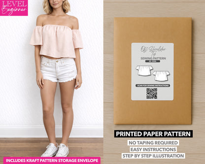 Off Shoulder Top printed sewing pattern with easy instructions and step by step illustrations.