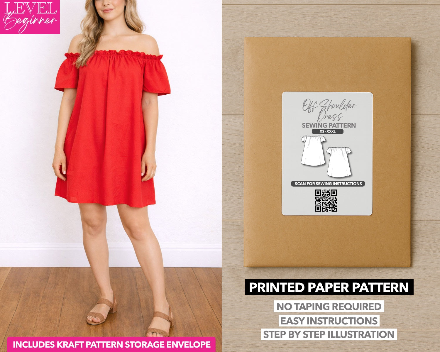 Off Shoulder Mini Dress Sewing Pattern – Patterns For Less