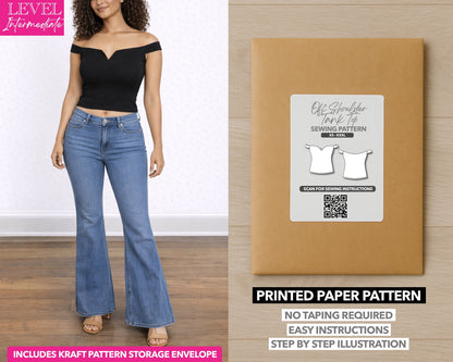 Off Shoulder Tank Top printed sewing pattern with easy instructions and step by step illustrations.