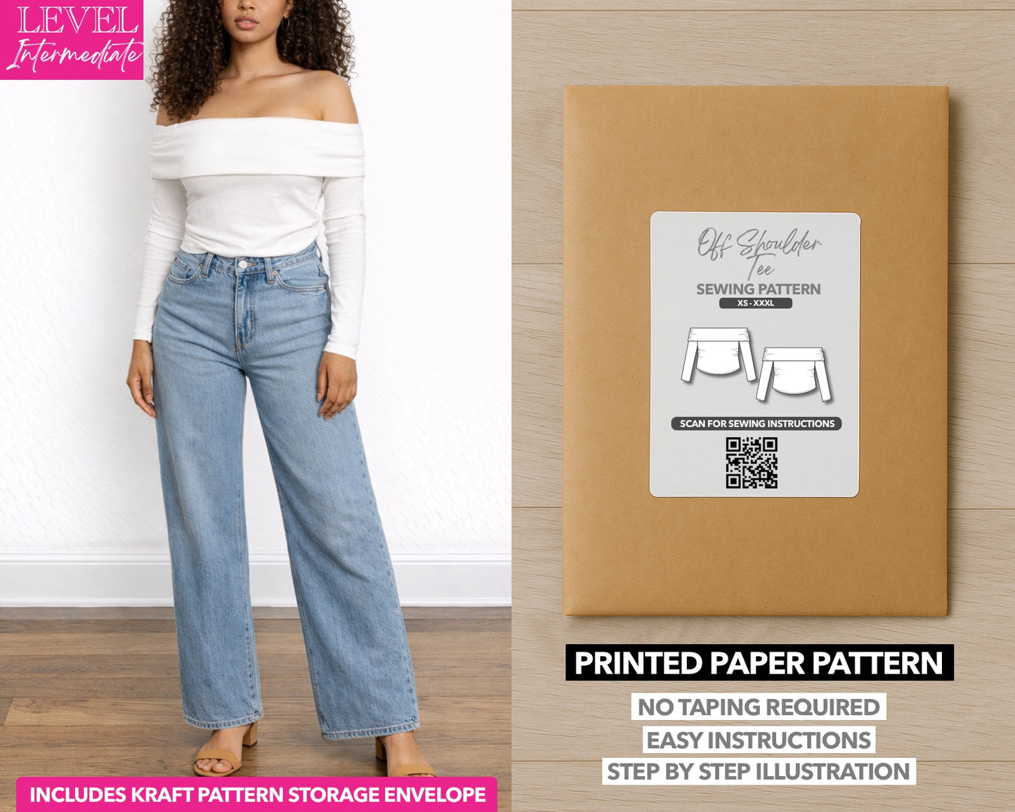 Off Shoulder Tee printed sewing pattern with easy instructions and step by step illustrations.