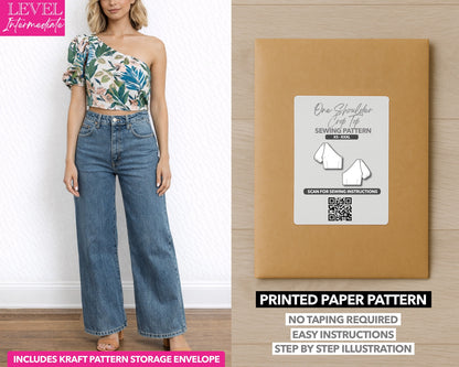 One Shoulder Crop Top printed sewing pattern with easy instructions and step by step illustrations.