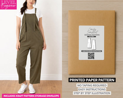 Overall Shoulder Tie Jumpsuit printed sewing pattern with easy instructions and step by step illustrations.