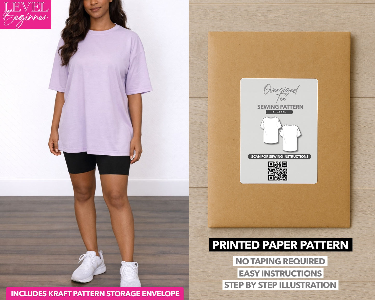 Oversized Longline Tee printed sewing pattern with easy instructions and step by step illustrations.