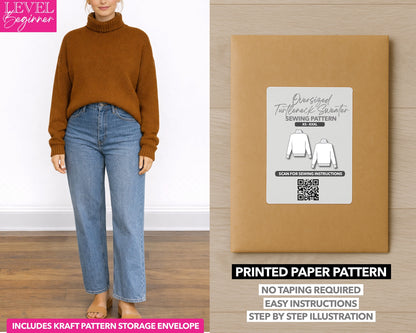 Oversized Turtleneck Sweater printed sewing pattern with easy instructions and step by step illustrations.