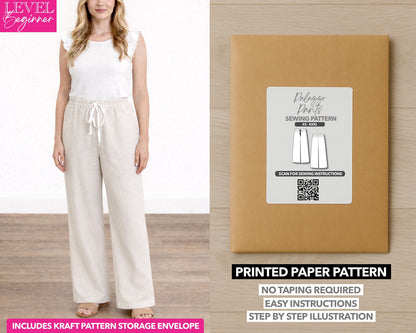 Palazzo Pants printed sewing pattern with easy instructions and step by step illustrations.
