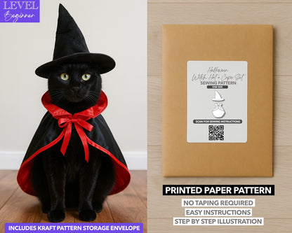 Pet Witch Hat and Cape printed sewing pattern set with easy instructions and step by step illustrations.