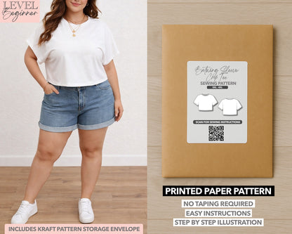 Plus Size Batwing Sleeve Crop Tee printed sewing pattern with easy instructions and step by step illustrations.