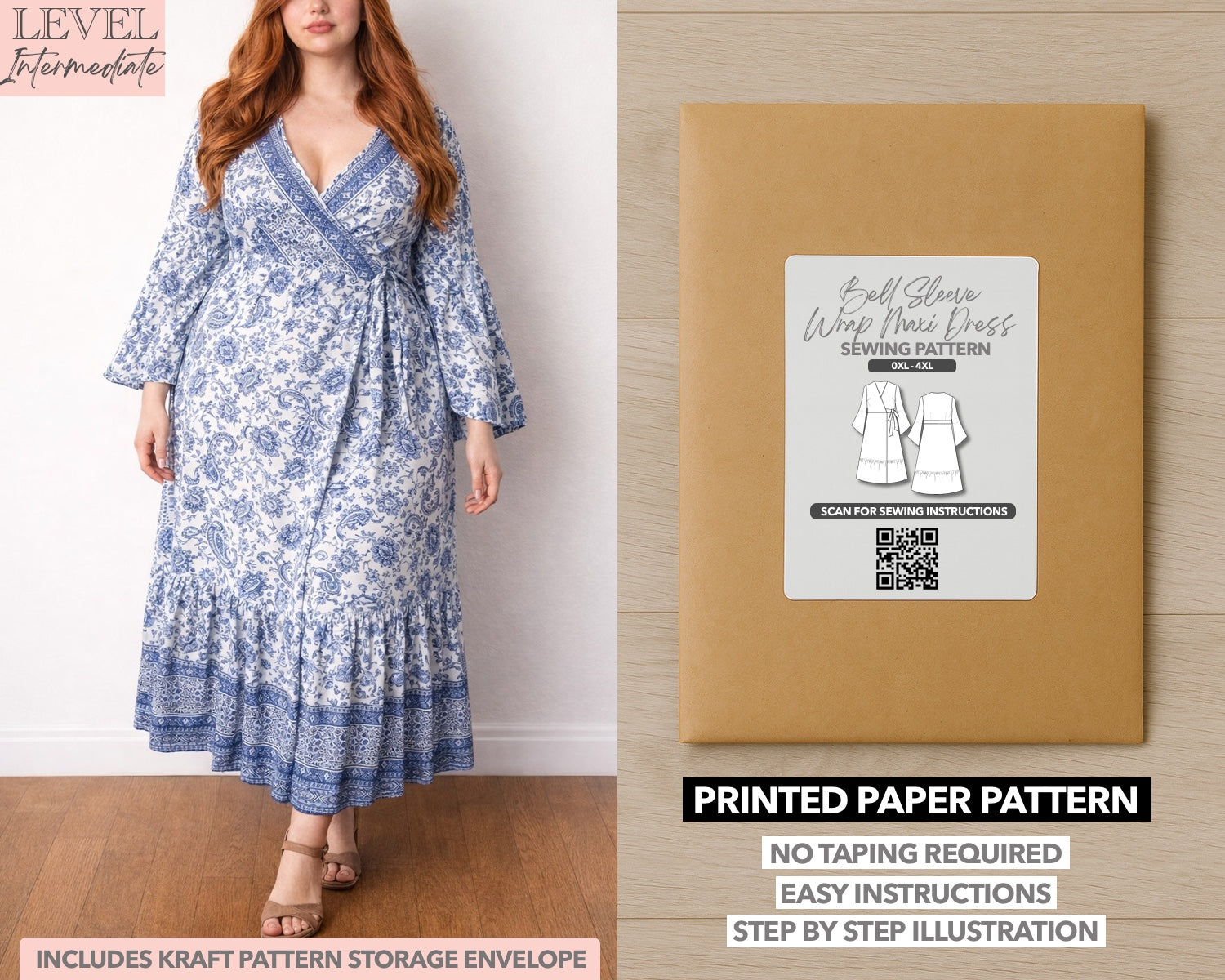 plus size wrap dress sewing pattern Bell Sleeve Tie Front Maxi BABARONI Chiffon Sunset Bridesmaid dress for pregnant photoshoot Size:US:18-20