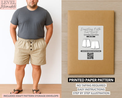 Plus Size Plus Size Drawstring Button Front Shorts printed sewing pattern with easy instructions and step by step illustrations.
