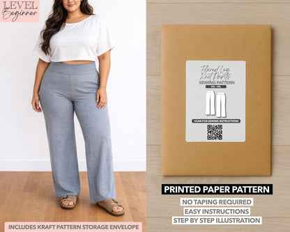 Plus Size Flared Knit Pants printed sewing pattern with easy instructions and step by step illustrations.