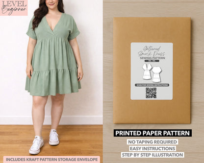 Plus Size Gathered Smock Dress printed sewing pattern with easy instructions and step by step illustrations.