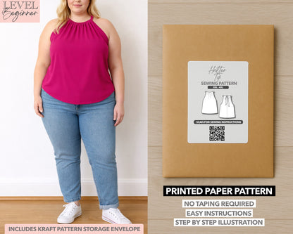 Plus Size Halter Top printed sewing pattern with easy instructions and step by step illustrations.