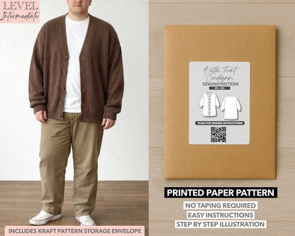 Plus Size Button Front Cardigan printed sewing pattern with easy instructions and step by step illustrations.