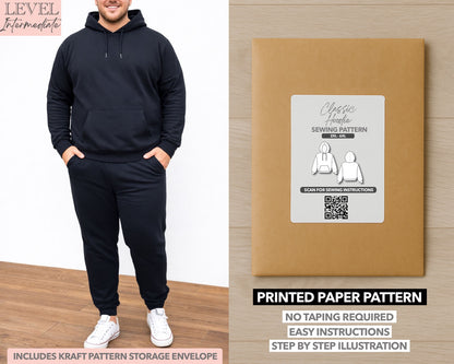 Plus Size Mens Classic Hoodie printed sewing pattern with easy instructions and step by step illustrations.