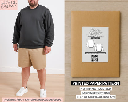 Plus Size Mens Classic Sweatshirt printed sewing pattern with easy instructions and step by step illustrations.