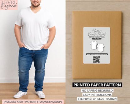 Plus Size Classic V-Neck T-Shirt printed sewing pattern with easy instructions and step by step illustrations.