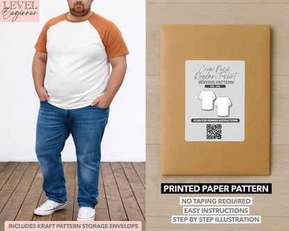 Plus Size Crew Neck Reglan Short Sleeve T-Shirt printed sewing pattern with easy instructions and step by step illustrations.