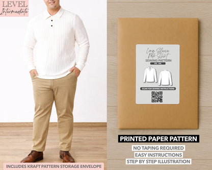 Plus Size Long Sleeve Polo Shirt printed sewing pattern with easy instructions and step by step illustrations.