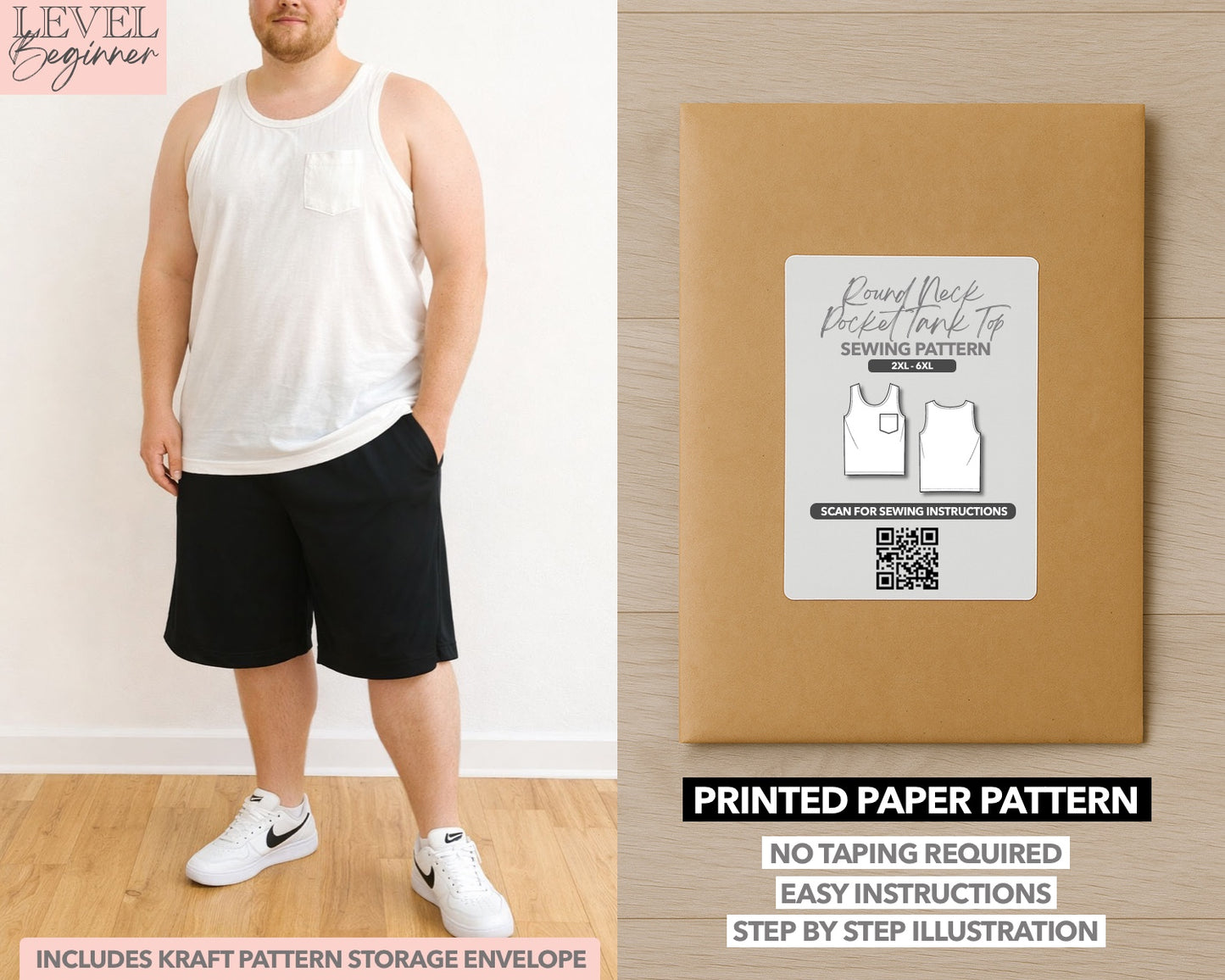 Plus Size Round Neck Pocket Tank Top Sewing Pattern