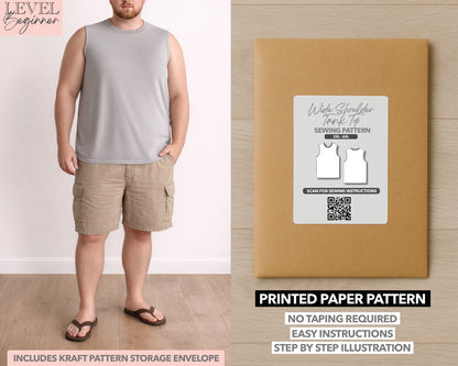 Plus Size Wide Shoulder Tank Top printed sewing pattern with easy instructions and step by step illustrations.