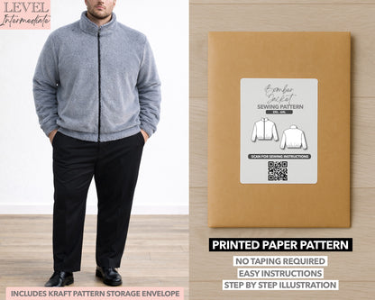 Plus Size Mens Bomber Jacket printed sewing pattern with easy instructions and step by step illustrations.