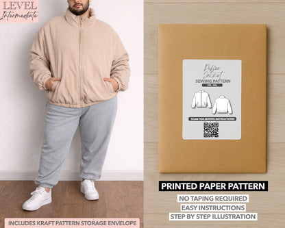 Plus Size Mens Puffer Jacket printed sewing pattern with easy instructions and step by step illustrations.