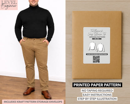 Plus Size Mens Turtleneck Long Sleeve Top printed sewing pattern with easy instructions and step by step illustrations.