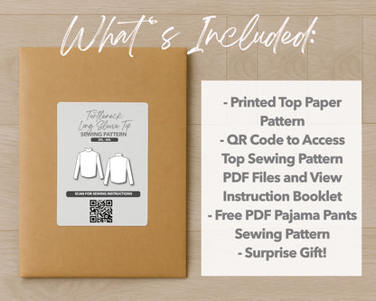 What is included with the printed Plus Size Mens Turtleneck Long Sleeve Top paper sewing pattern