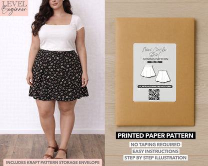 Plus Size Mini Circle Skirt printed sewing pattern with easy instructions and step by step illustrations.