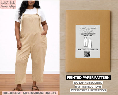 Plus Size Overall Jumpsuit printed sewing pattern with easy instructions and step by step illustrations.