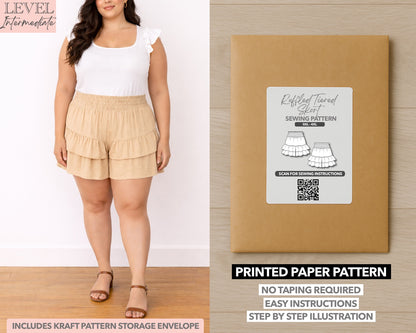 Plus Size Ruffled Tiered Skort printed sewing pattern with easy instructions and step by step illustrations.