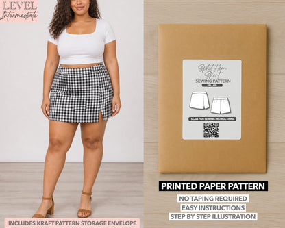 Plus Size Split Hem Skort printed sewing pattern with easy instructions and step by step illustrations.