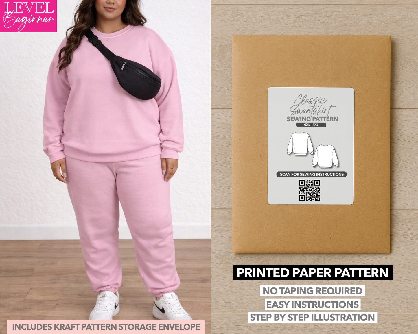 Plus Size Womens Sweatshirt printed sewing pattern with easy instructions and step by step illustrations.
